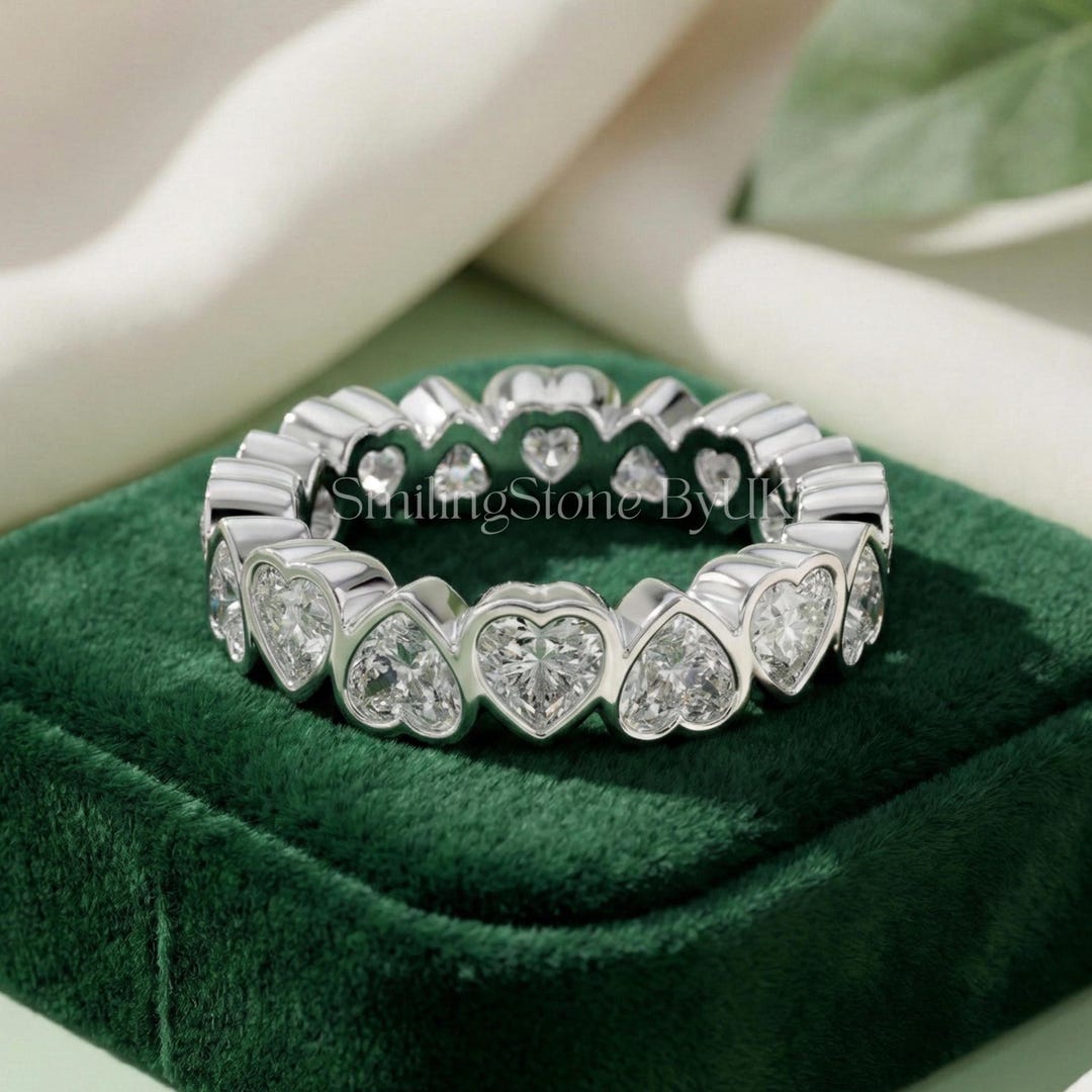 Bezel Set Heart Shape Diamond Band, Full Eternity Ring in Solid 10k ...