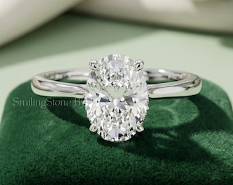 Oval Moissanite Engagement Ring for Women, Hidden Halo 925 Silver Promise Ring, Anniversary Gift for Her, Valentine's Proposal Ring