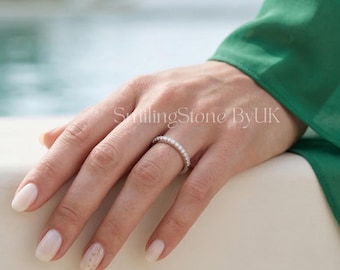 14k Solid Gold Lab Diamond Eternity Ring, Full Pave Stacking Band Personalized Anniversary Gift for Her