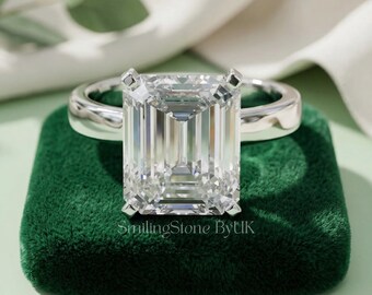 Emerald Cut Moissanite Solitaire Engagement Ring, 14k Solid Gold Lab Diamond Ring for Women, Personalized Jewelry Custom Solitaire Band