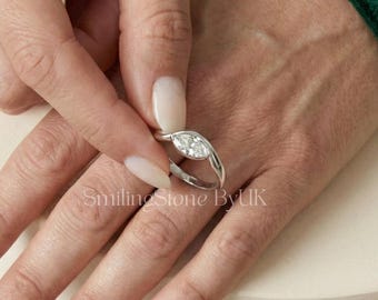 Marquise Moissanite Engagement Ring, East West Bypass Ring, 14k Solid Gold Lab Grown Diamond Ring, Unique Minimalist Solitaire Wedding Ring