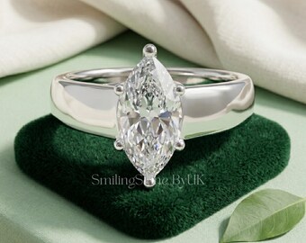 Marquise Cut Moissanite Cigar Band Ring, Wide Tapered Statement Ring, Heavy Gold Bridal Jewelry, Unique Anniversary Gift for Her