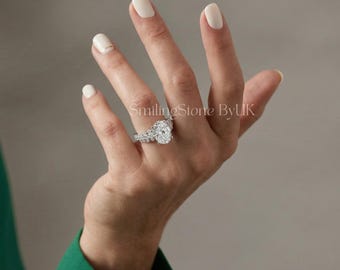 Oval Lab Grown Diamond Engagement Ring, 14k Solid Gold Cluster Moissanite Ring for Women, Personalized Bridal Jewelry Custom Promise Ring
