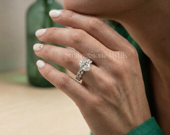 Oval Lab Diamond Engagement Ring for Women, 14k Solid Gold Bridal Set, Moissanite Hidden Halo Ring, Personalized Custom Anniversary Gift