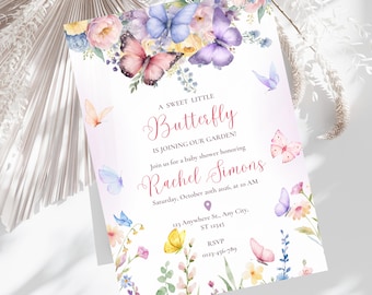 A Sweet Little Butterfly Baby Shower Invitation | Floral Garden Theme | Editable Template | Instant Download