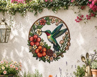 Colorful Hummingbird Metal Wall Art | Floral Garden Decor | Home Decor