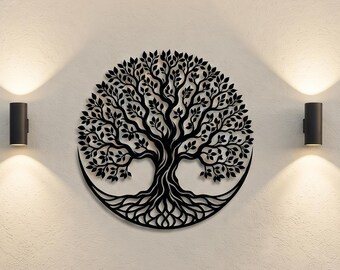 Metal Tree of Life Wall Art | Circular Garden Sign | Outdoor Patio & Porch Decor | Minimalist Nature Hanging Art | Housewarming Gift