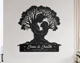 Personalized Couple Tree Metal Wall Art | Custom Name Anniversary Wedding Gift