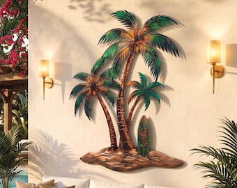 Tropical Palm Tree Metal Wall Art | Coastal Beach House Decor | Outdoor Patio Sign