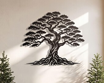 Metal Bonsai Tree Wall Art | Large Tree of Life Wall Decor | Zen Japandi Home Art | Minimalist Nature Silhouette | Housewarming Gift