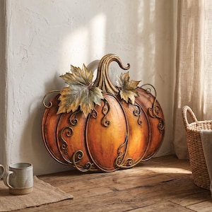 Decorazione murale rustica in metallo a forma di zucca / Decorazioni autunnali per la casa / Grande insegna per il Ringraziamento sul portico / Arte vintage in metallo autunnale / Decorazione autunnale per il camino