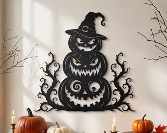 Pumpkin Metal Wall Art | Halloween Jack O Lantern Sign | Spooky Home Decor