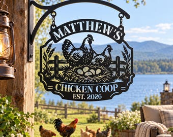 Personalized Metal Chicken Coop Sign | Custom Hen House Name Plaque | Outdoor Farm Gate Hanging Art | gift for dad