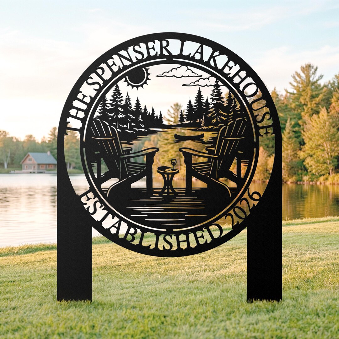 Spring Lake Sign Custom Lake Scene Metal Sign, Personalized Address Plaque, Outdoor Lake ...