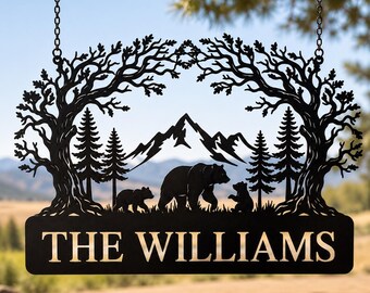 Personalized Deer Family Metal Sign | Custom Antler Cabin Decor | Housewarming Gift