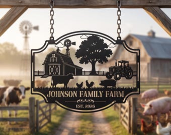 Personalized Farmhouse Sign, Custom Metal Farm Name Sign, Rustic Barn and Ranch Decor