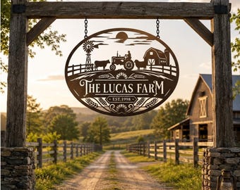 Custom Metal Farm Sign | Personalized Tractor Ranch Entrance Decor | Gift for Farmer