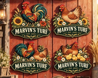 Personalized Chicken Coop Sign | Custom Rooster Farmhouse Plaque | Outdoor Hen House Wall Decor | Housewarming Gift For Chicken Lovers