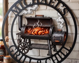 Personalized BBQ Grill Metal Sign | Custom Smoker Patio Wall Decor | Outdoor Kitchen Station Plaque | Grill Master Gift For Dad Husband