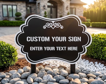 Personalized Metal Yard Sign with Stakes | Custom Elegant Address Plaque | Family Name Garden Stake | Outdoor Welcome Driveway Sign
