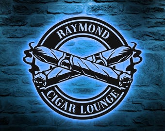LED Cigar Lounge Metal Sign for Man Cave Personalization