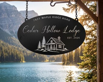 Personalized Cabin Metal Sign | Custom Lake House Address Plaque | Housewarming Gift