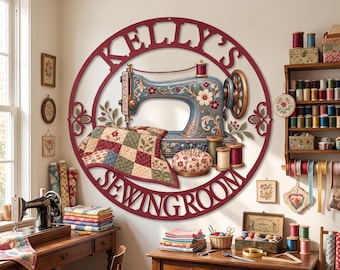 Personalized Sewing Room Metal Sign | Custom Quilting Studio Decor | Vintage Sewing Machine Plaque | Seamstress Gift For Mom And Grandma