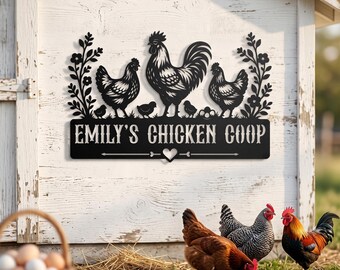 Personalized Chicken Coop Metal Sign | Custom Farm Name Plaque | Rooster Hen House Outdoor Decor | Backyard Poultry Chicken Lover Gift