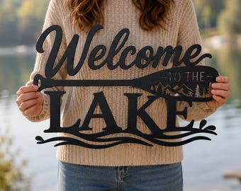 Welcome to the Lake Metal Sign | Rustic Paddle Lakehouse Decor | Mountain Cabin Outdoor Wall Art