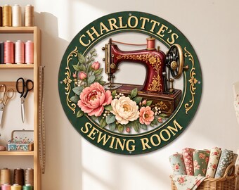 Personalized Sewing Room Metal Sign | Custom Floral Craft Studio Decor | Seamstress Gift For Mom