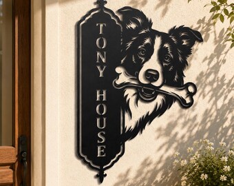 Personalized Border Collie Metal Sign | Custom Dog House Name Decor | Pet Lover Housewarming Gift