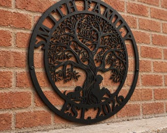 Personalized Family Name Metal Sign | Tree of Life Wall Art | Housewarming Gift