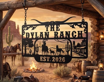Custom Ranch Entrance Metal Sign | Personalized Western Cowboy Decor | Farm Plaque
