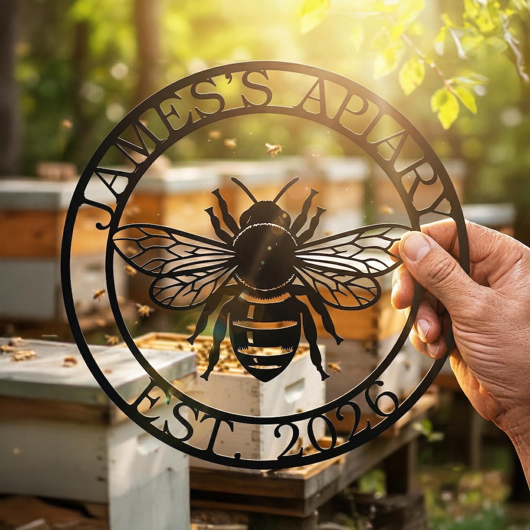 Custom Bee Apiary Metal Sign, Personalized Name Date Display, Rustic ...