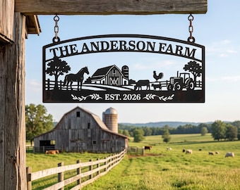 Personalized Metal Farm Sign | Custom Ranch Entrance Plaque | Country Housewarming Gift For Farmers