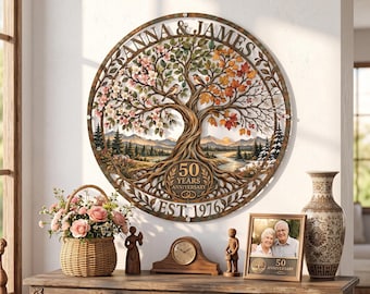 Personalized 50th Anniversary Metal Wall Art | Custom Golden Wedding Couple Name Sign | Tree of Life Decor | Gift for Parents