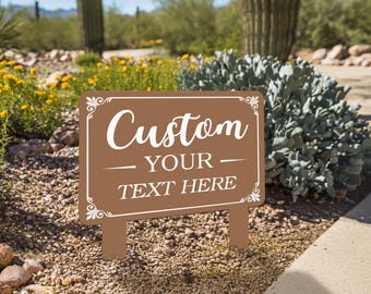 Placa de metal personalizada para jardim com estaca, placa para gramado, placa de metal para área externa, marcador de metal personalizado para jardim, placa de jardim personalizada para eventos ou residências