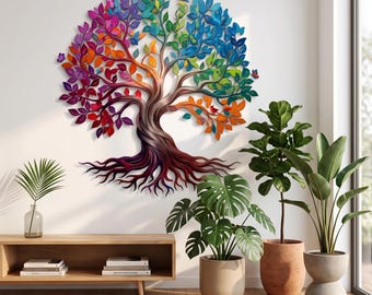 Árbol de la Vida Celta, Decoración Metálica para Pared, Decoración Colorida para el Hogar y el Exterior, Diseño Inspirado en la Naturaleza