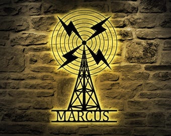 LED Ham Radio Metal Sign with Personalized Name for Radio Shack Wall