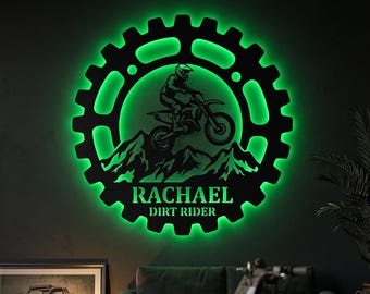 Personalized Dirt Bike Metal Sign with LED | Custom Motocross Wall Art | Garage Man Cave Decor