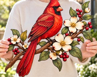 Red Cardinal On Branch Wall Decor | Memorial Bird Plaque | Sympathy Gift For Loss Of Loved One