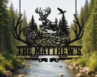 Custom Hunting Fishing Metal Sign | Personalized Deer Cabin Decor | Outdoorsman Gift