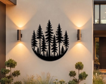 Pine Tree Forest Metal Sign, Rustic Cabin Wall Art, Modern Farmhouse Decor