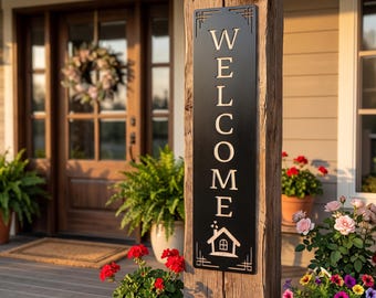 Metal Welcome Sign for Porch | Vertical Front Door Decor | Rustic Outdoor Welcome Plaque | Housewarming Gift | Home Entrance Wall Art