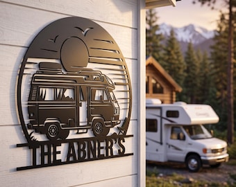 Custom Camper Metal Wall Art, Personalized Mountain Cabin Sign, Forest Camping Decor