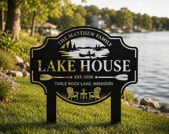 Custom Lake House Metal Yard Sign | Personalized Lakehouse Decor | Vacation Home Gift