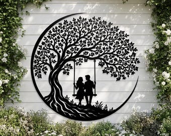Metal Tree of Life Wall Art | Romantic Couple Swing Sign | Outdoor Metal Hanging Home Decor