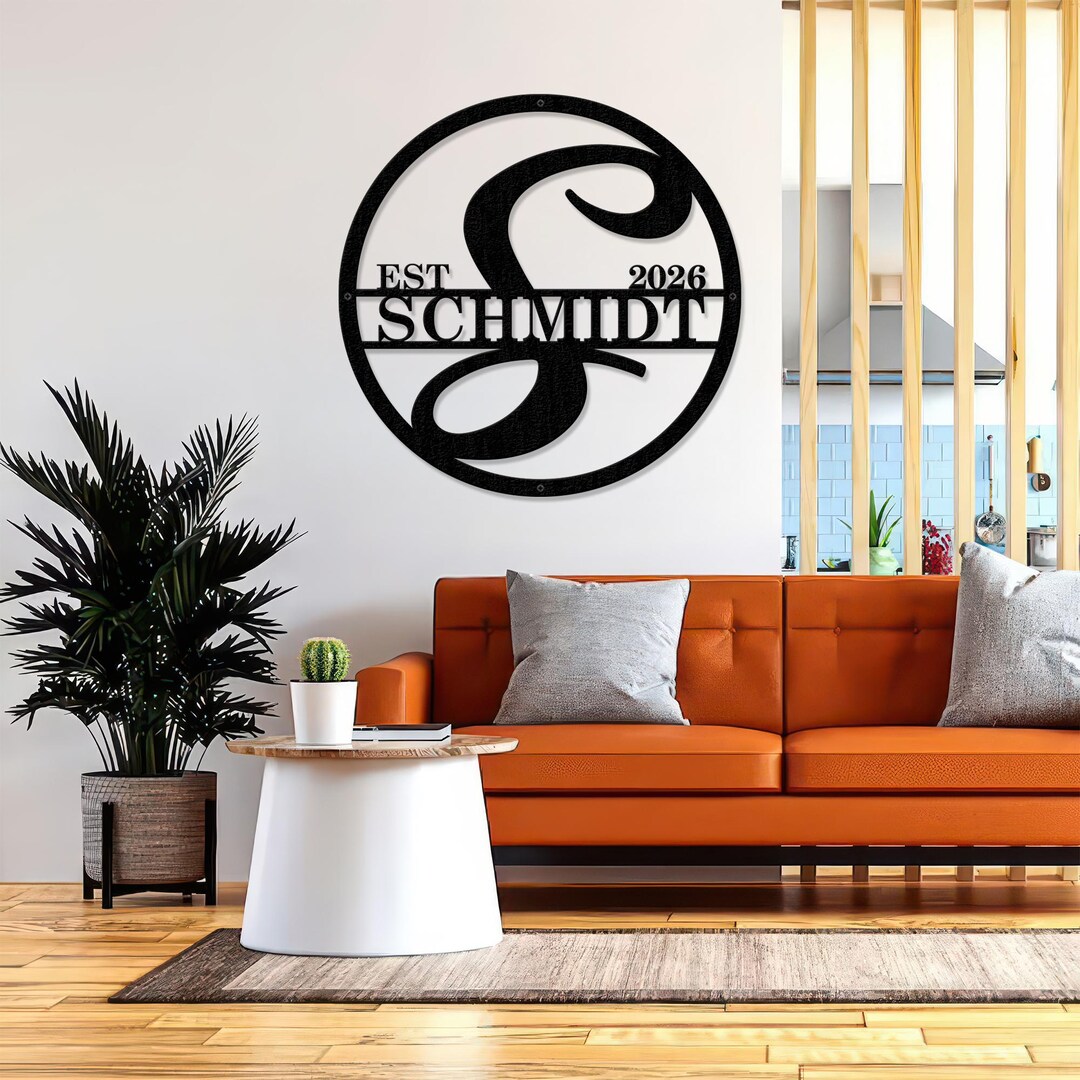 Personalized Monogram Metal Sign, Family Name Display, Modern Home ...