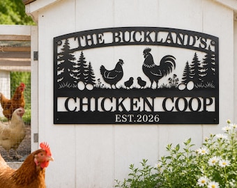 Custom Chicken Coop Metal Sign, Personalized Farm Name Plaque, Rustic Barn Decor