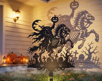 Headless Horseman Skeleton Horse Yard Stake | Halloween Shadow Caster Lawn Sign
